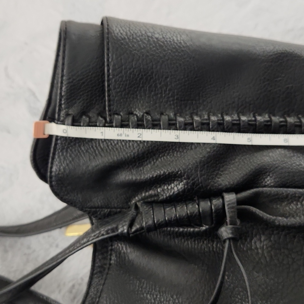 Black Faux Leather Whipstitch Tote Bag Oversized Shoulder Handbag Tassel - Picture 11 of 12